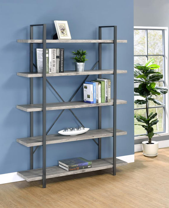 Cole 5-Shelf Bookcase Grey Driftwood and Gunmetal